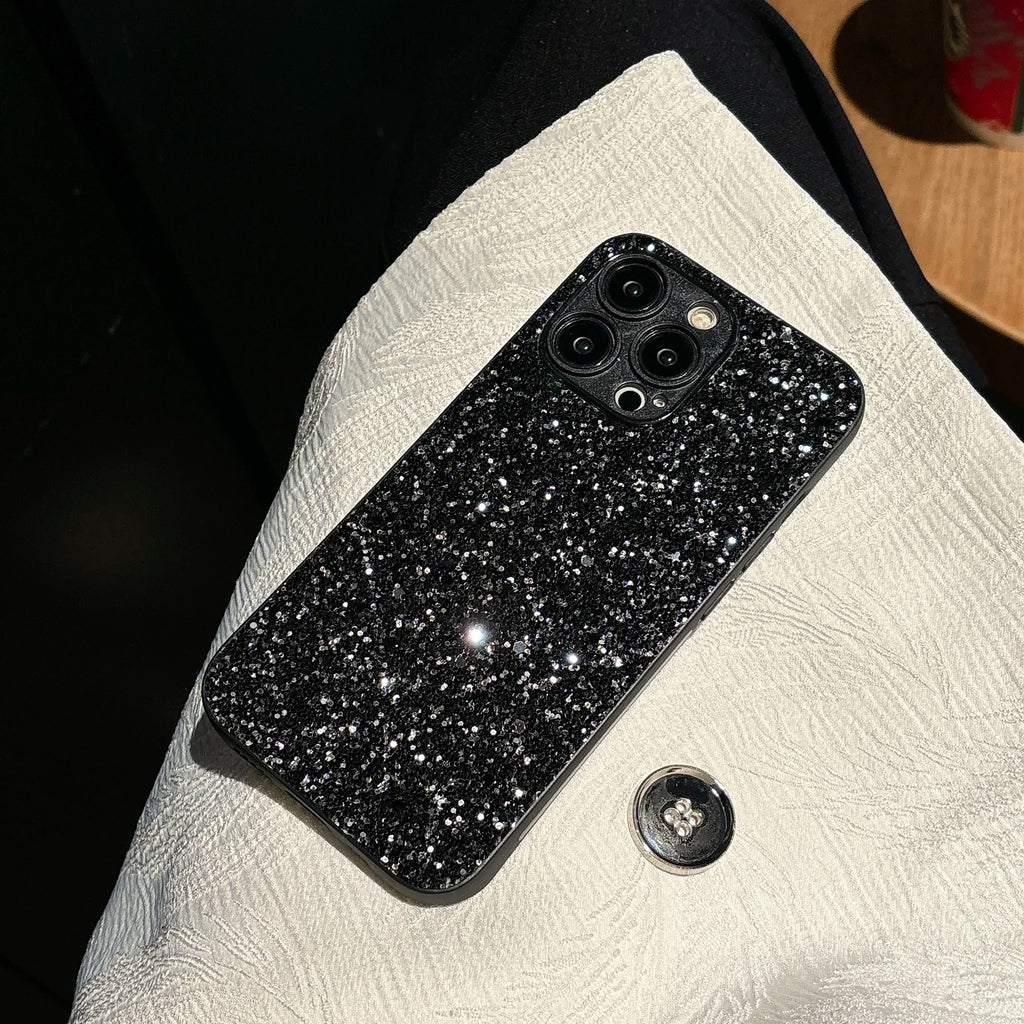 Luxury Full Cover Black Flash Drill Soft Case For iphone 18 17 16 15 14 13 12 11 Pro Max Plus 16E Air Glitter Shockproof Shell
