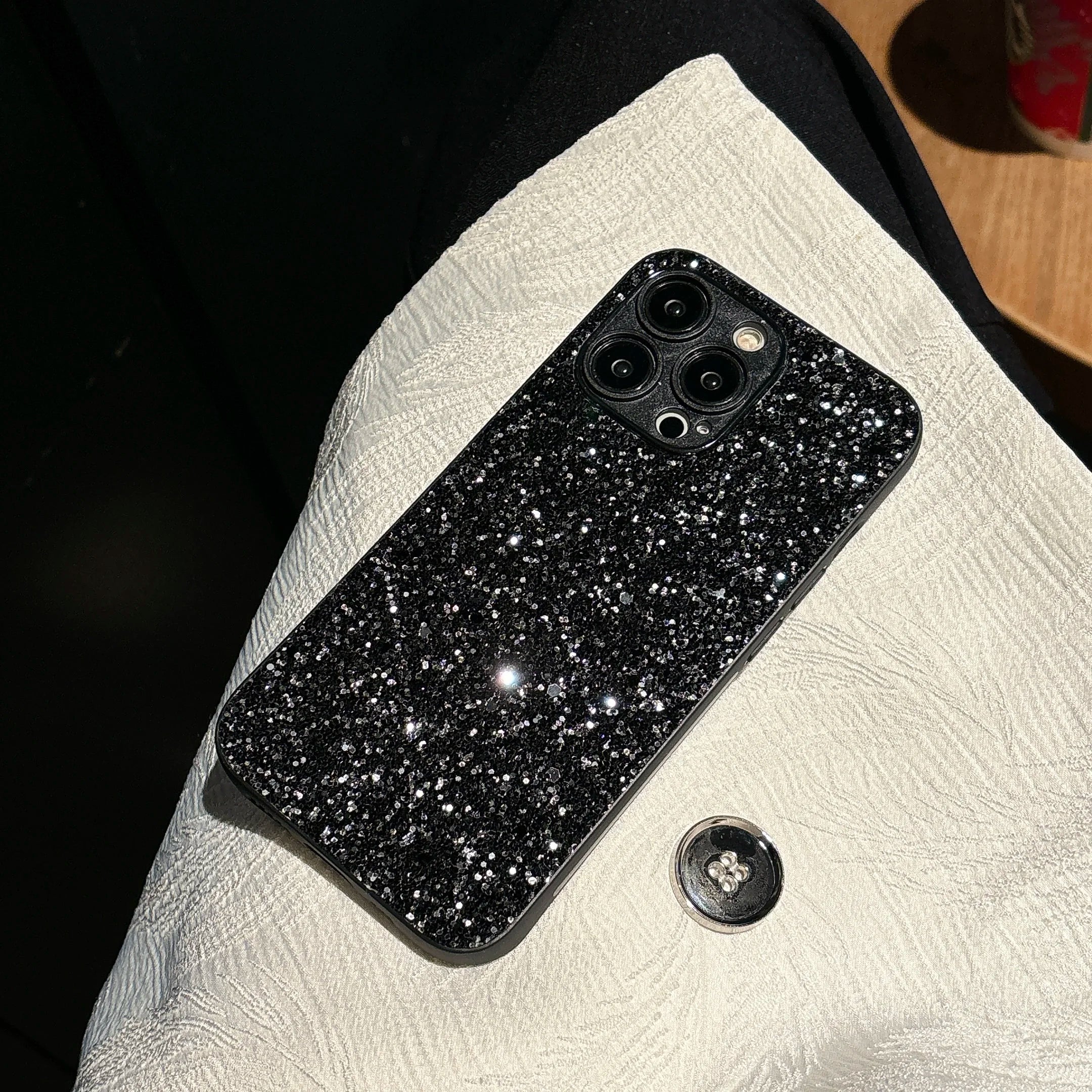 Luxury Full Cover Black Flash Drill Soft Case For iphone 18 17 16 15 14 13 12 11 Pro Max Plus 16E Air Glitter Shockproof Shell