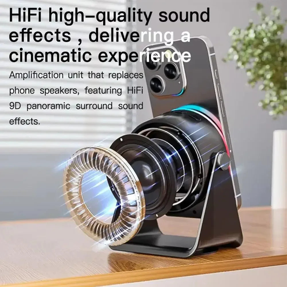 4-in-1 Portable Induction Bluetooth Speaker 360 Degree Rotatable Phone Stand Color Ambient Light Desk Audio Compatible With iPhone Android