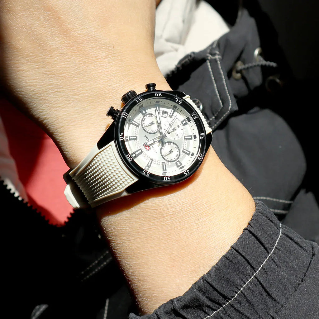MINI FOCUS Men's Quartz Watch Multifunctional Chronograph Luminous Waterproof Casual Sport Wristwatch with Silicone Strap 0627G
