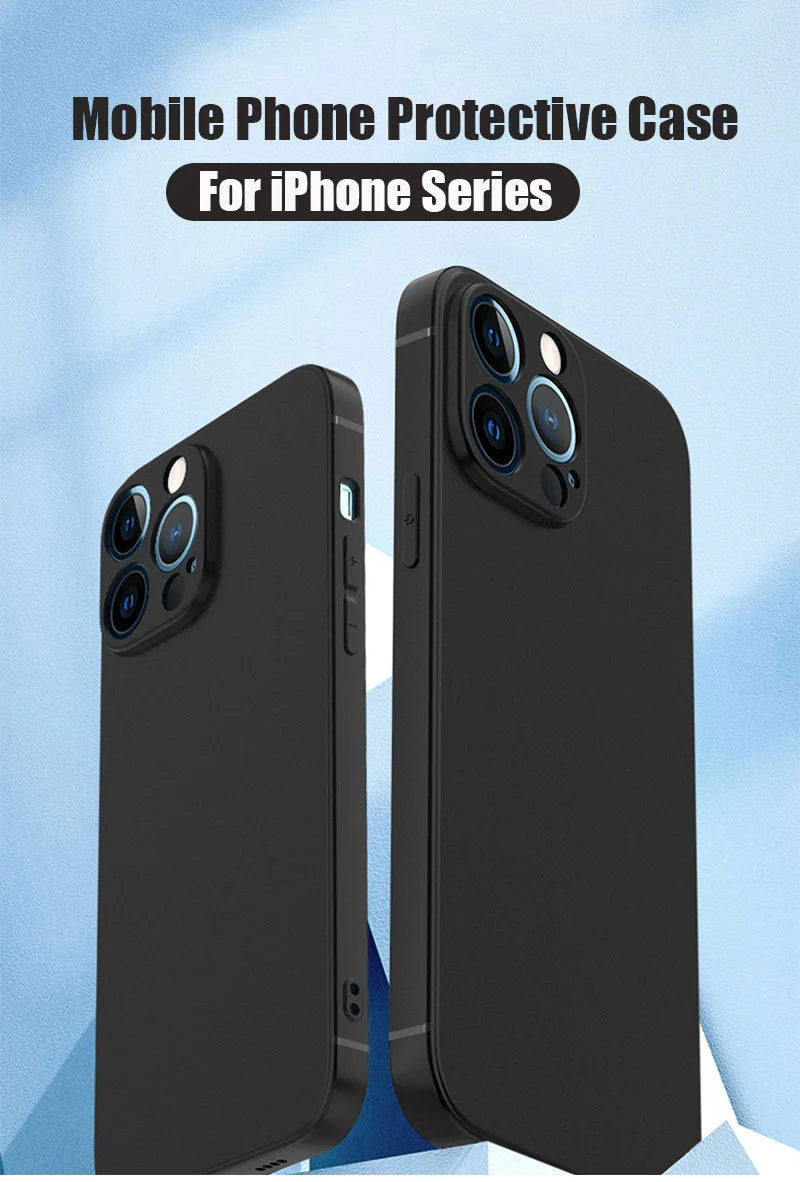 Luxury Black Silicone Matte Phone Case For iPhone 11 12 13 14 15 16 Pro Max 15 Plus 12 Mini 16E Xr X Xs Max Back Cover Soft Case
