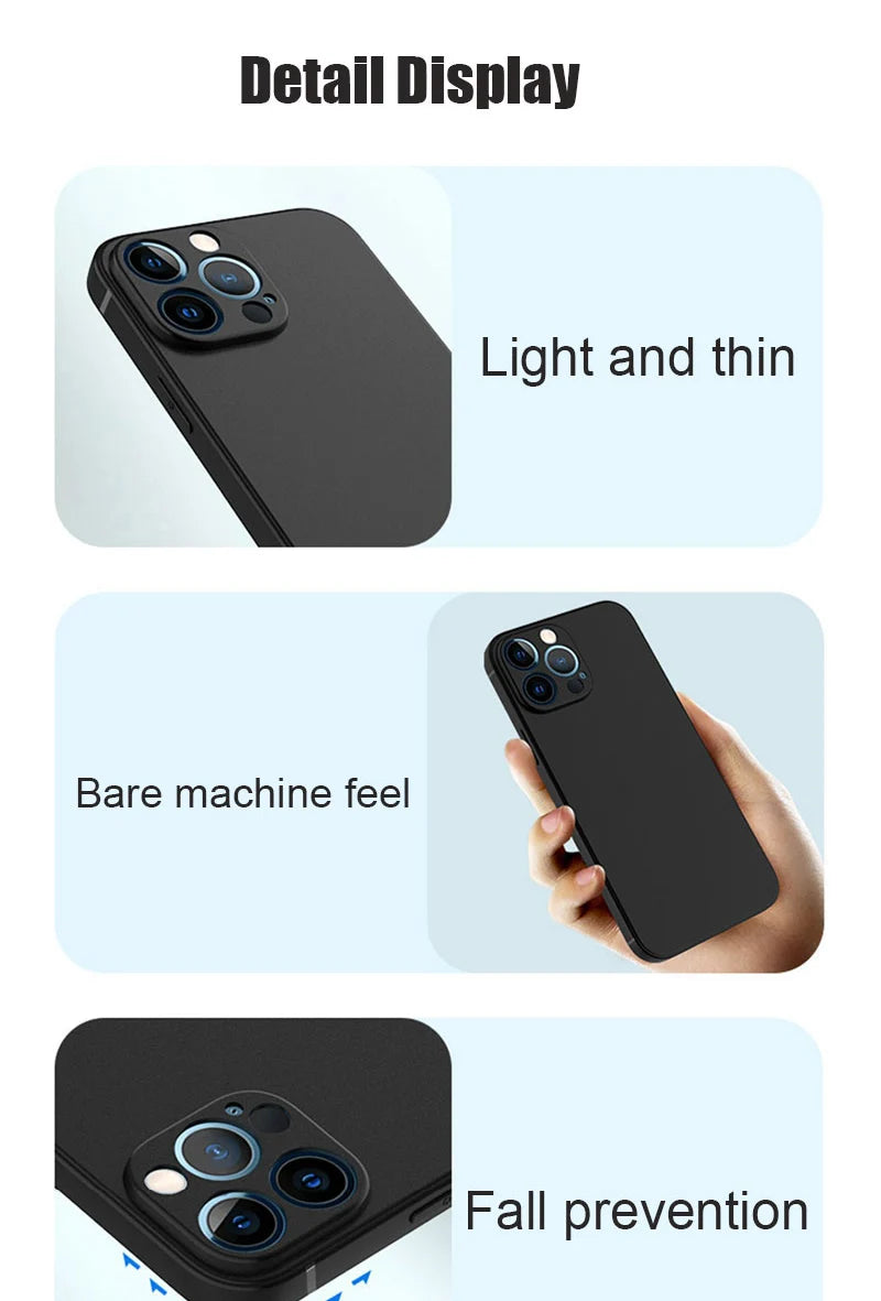 Luxury Black Silicone Matte Phone Case For iPhone 11 12 13 14 15 16 Pro Max 15 Plus 12 Mini 16E Xr X Xs Max Back Cover Soft Case