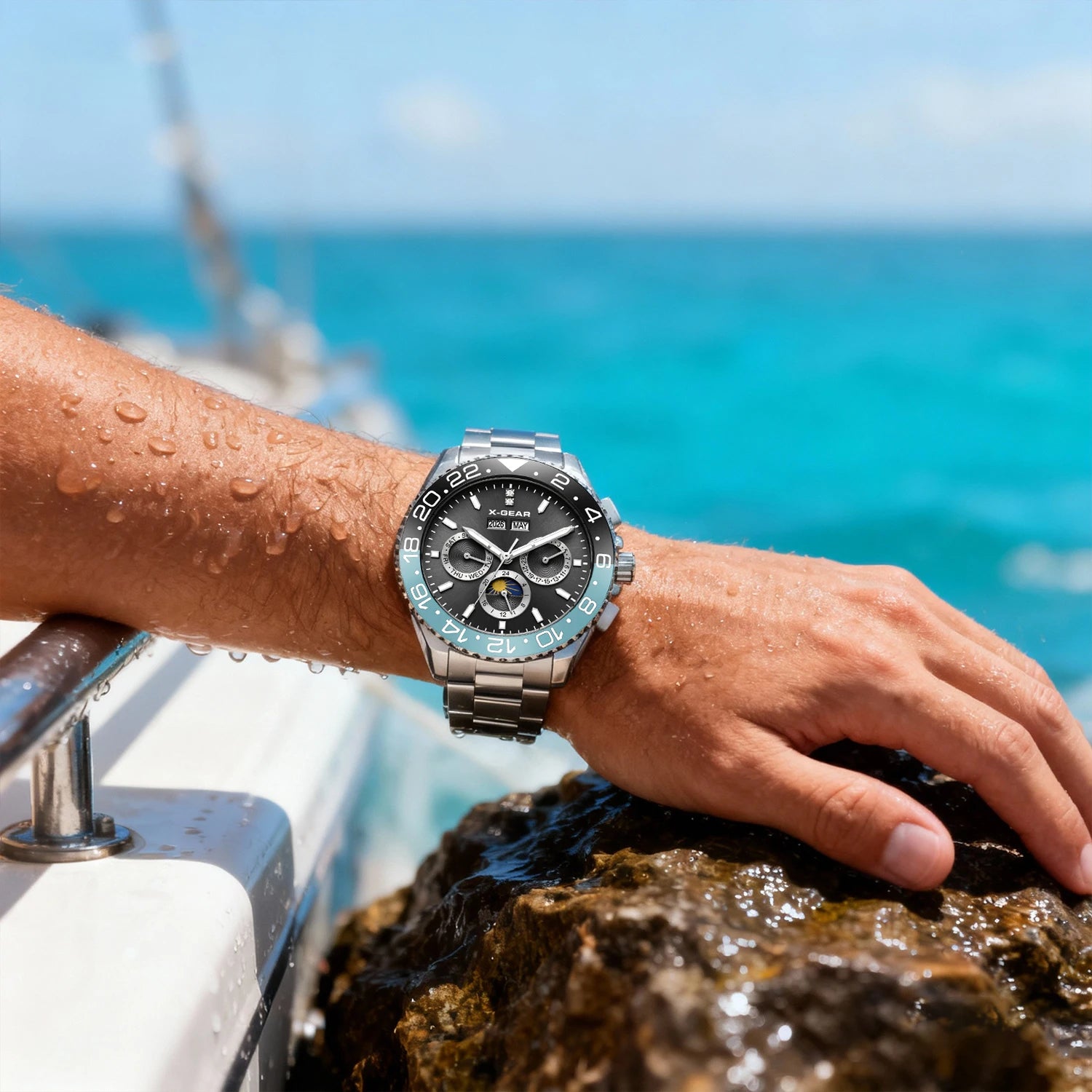 Montre Automatique Homme Black & Blue Bezel 42mm Mechanical Watch Stainless Steel Bracelet 50m Water Waterproof
