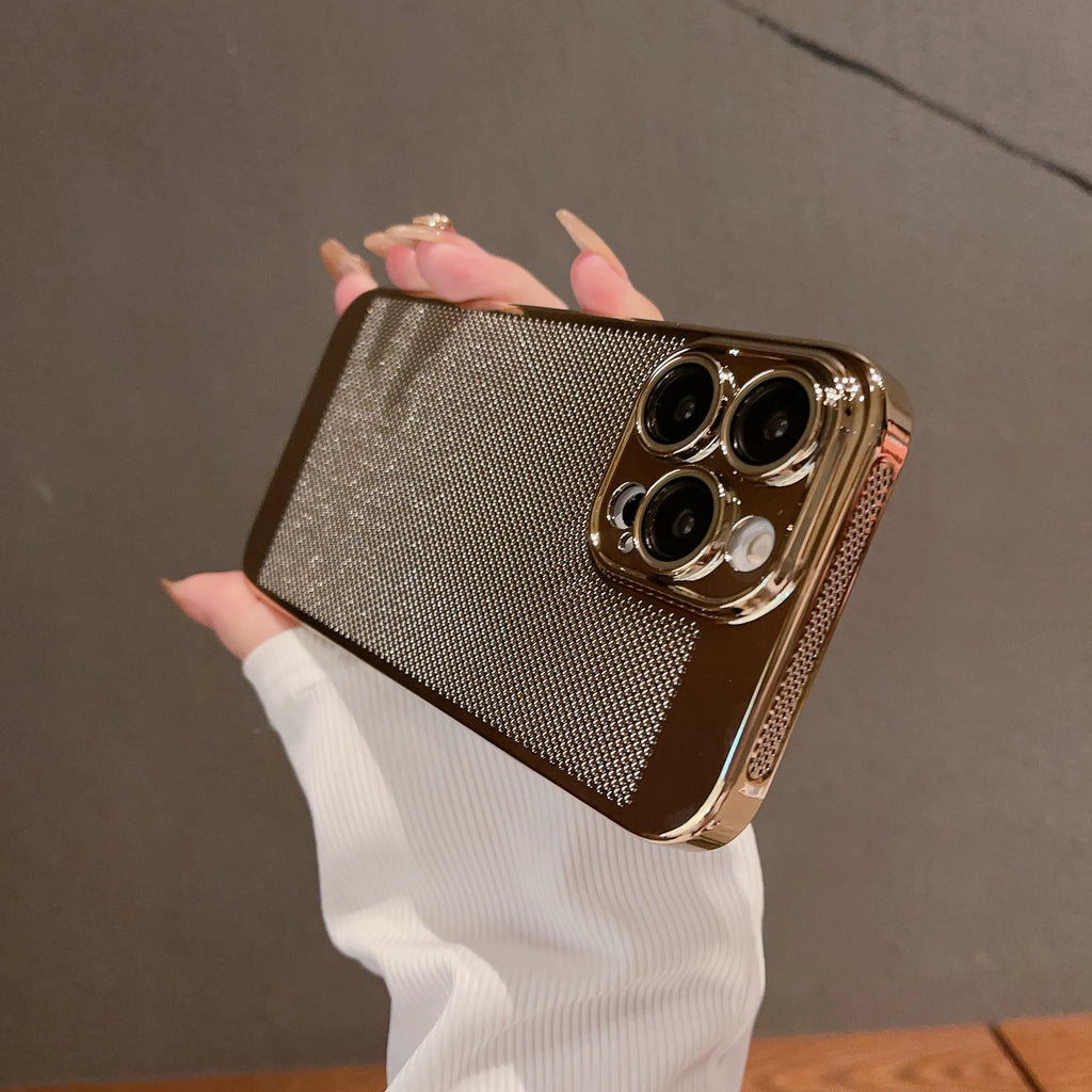 Cooling Hollow Phone Case For iPhone 16 15 14 13 12 11 Pro Max 13mini 12mini 16Plus XS XR X Heat Dissipation Electroplated Cover
