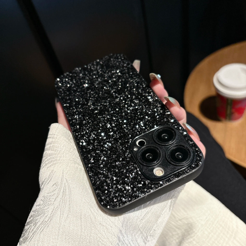 Luxury Full Cover Black Flash Drill Soft Case For iphone 18 17 16 15 14 13 12 11 Pro Max Plus 16E Air Glitter Shockproof Shell