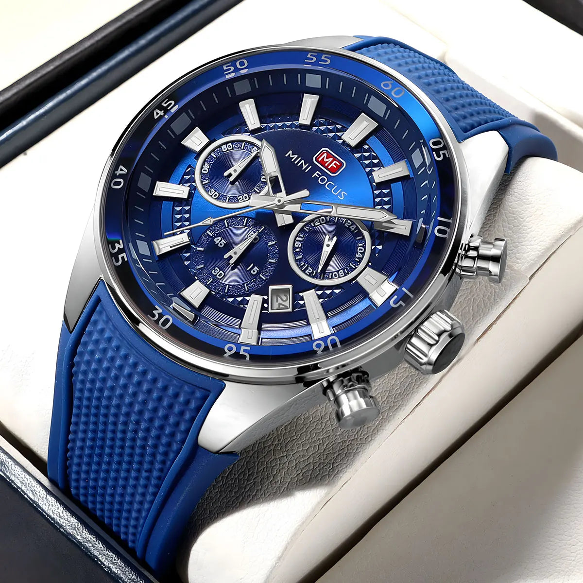 MINI FOCUS Men's Quartz Watch Multifunctional Chronograph Luminous Waterproof Casual Sport Wristwatch with Silicone Strap 0627G