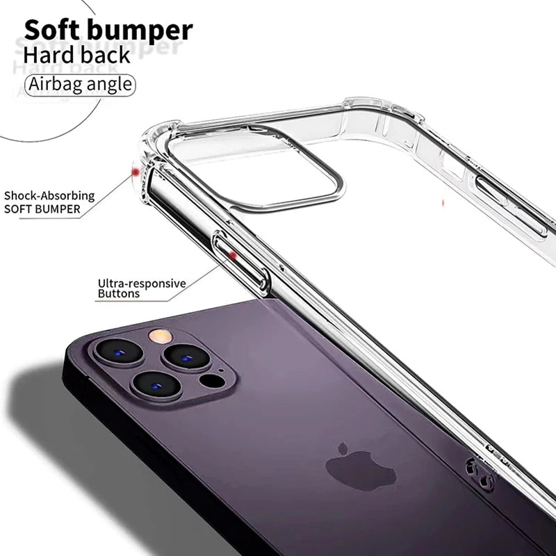Shockproof Clear Phone Case For iPhone 15 14 11 13 12 Pro Max 7 8 Plus X XR XS Soft Silicone Protection Transparent Accessories