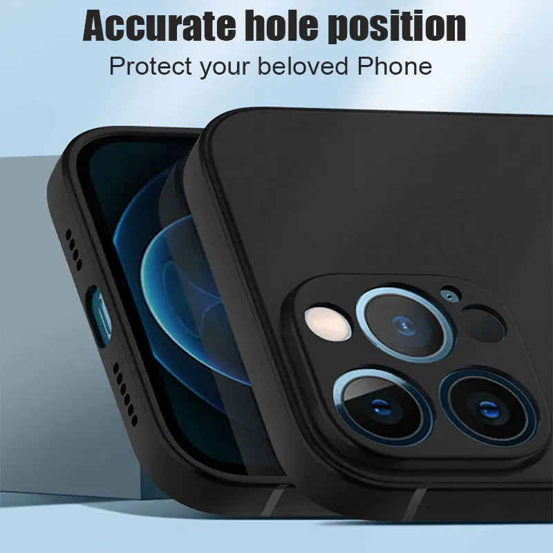 Luxury Black Silicone Matte Phone Case For iPhone 11 12 13 14 15 16 Pro Max 15 Plus 12 Mini 16E Xr X Xs Max Back Cover Soft Case