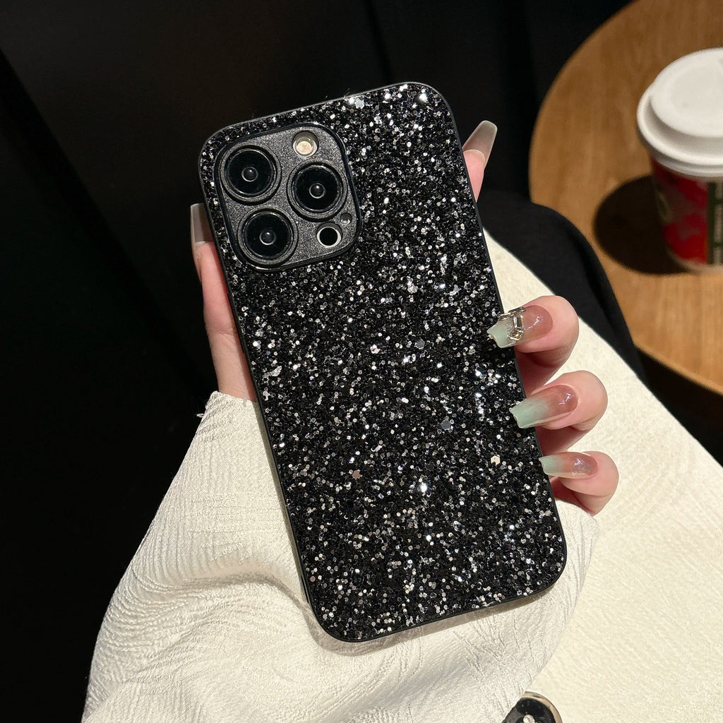 Luxury Full Cover Black Flash Drill Soft Case For iphone 18 17 16 15 14 13 12 11 Pro Max Plus 16E Air Glitter Shockproof Shell