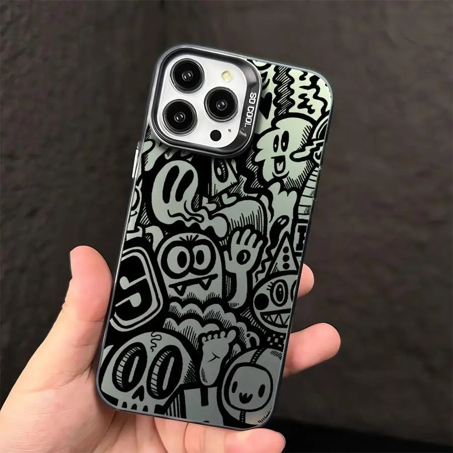 Phone Case for iPhone 15 16 Pro Max 11 13 Pro 14 Plus 12 11Pro 15Pro Max 16e Shell Cover Fundas Super Cool Black Graffiti