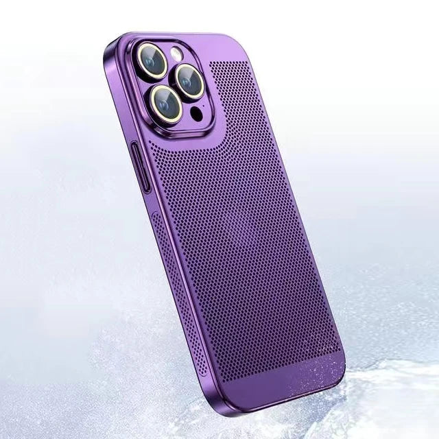 Cooling Hollow Phone Case For iPhone 16 15 14 13 12 11 Pro Max 13mini 12mini 16Plus XS XR X Heat Dissipation Electroplated Cover