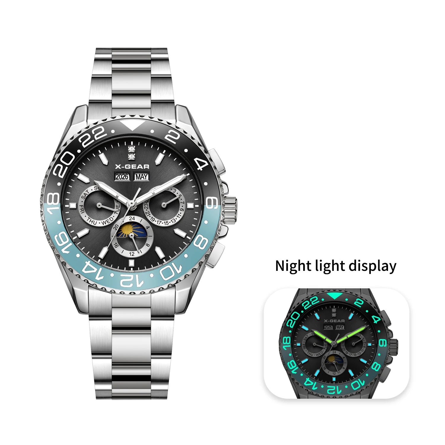 Montre Automatique Homme Black & Blue Bezel 42mm Mechanical Watch Stainless Steel Bracelet 50m Water Waterproof