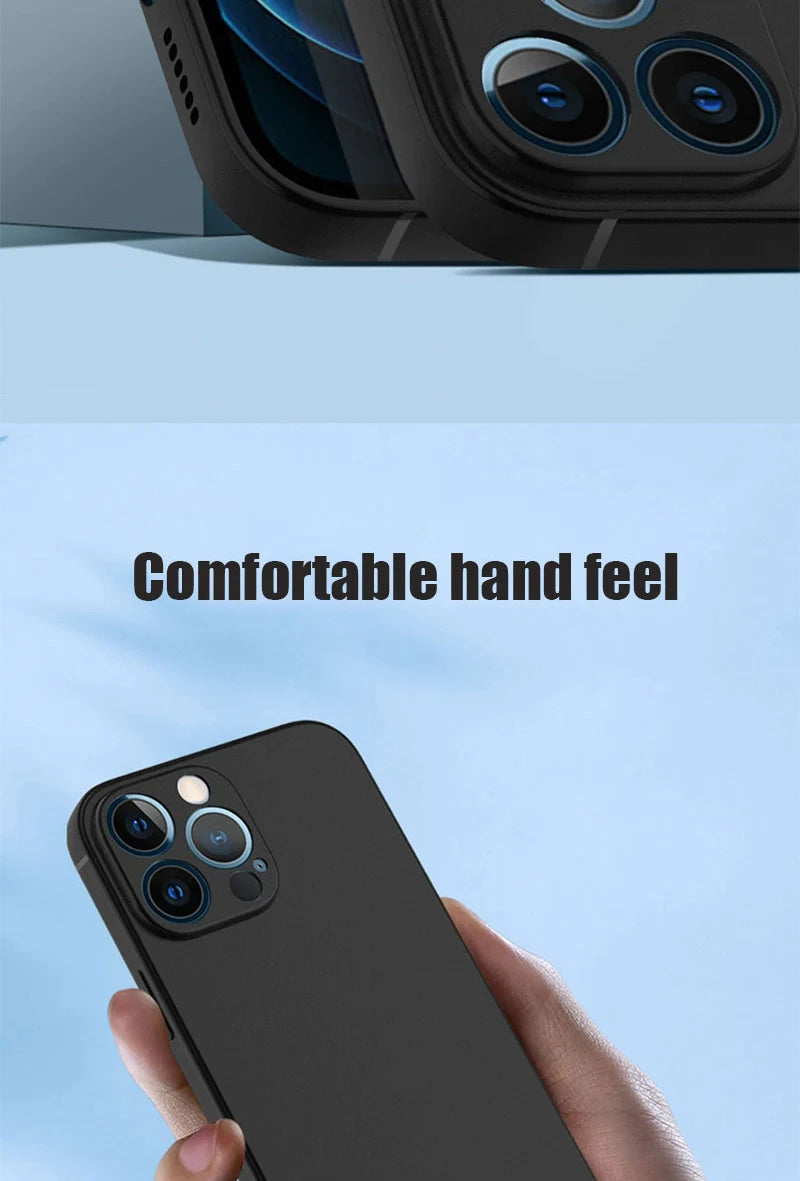 Luxury Black Silicone Matte Phone Case For iPhone 11 12 13 14 15 16 Pro Max 15 Plus 12 Mini 16E Xr X Xs Max Back Cover Soft Case