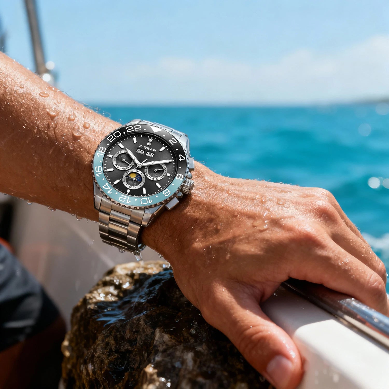 Montre Automatique Homme Black & Blue Bezel 42mm Mechanical Watch Stainless Steel Bracelet 50m Water Waterproof