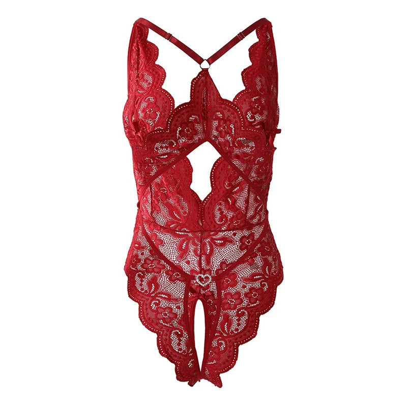 Plus Size Bikini Sets Sexy Crotchless Bikini Lingerie Women Lace Hollow Bikinis Set Erotic Swimwear Ups Deep V Open Bra Swimsuit