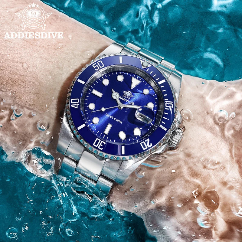 ADDIESDIVE Classic Men's Business and Leisure Quartz Watch 200m Waterproof 316L Stainless Steel Sports Night Light Diving Watch