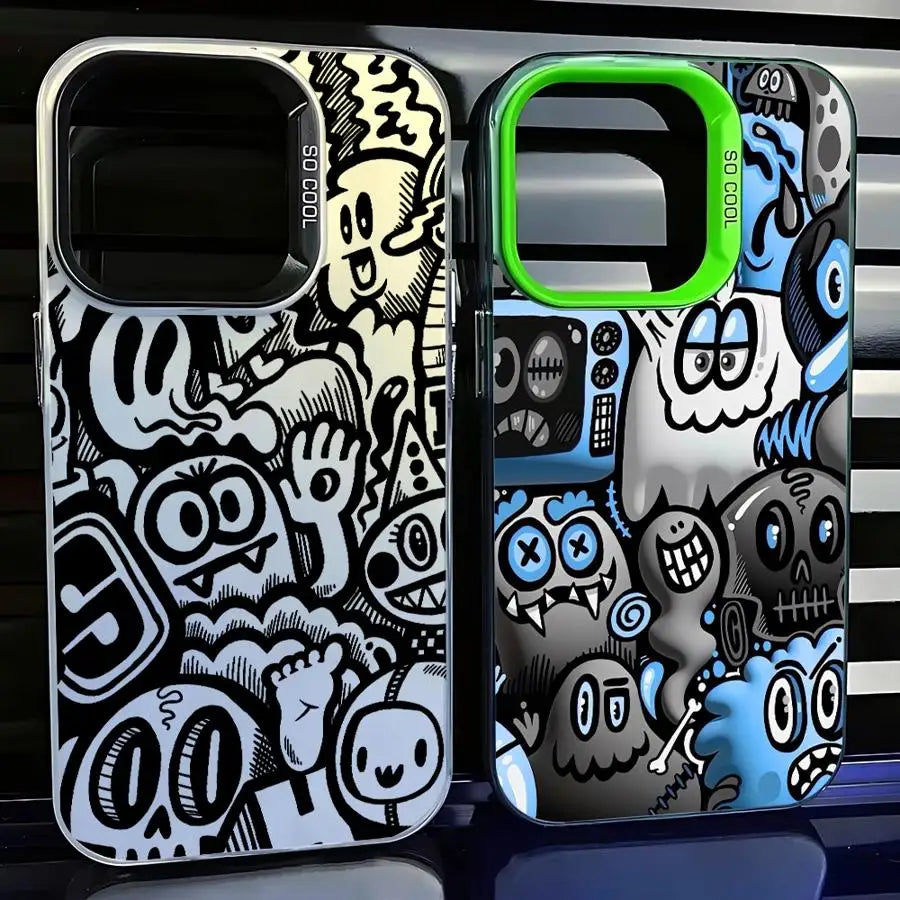 Phone Case for iPhone 15 16 Pro Max 11 13 Pro 14 Plus 12 11Pro 15Pro Max 16e Shell Cover Fundas Super Cool Black Graffiti