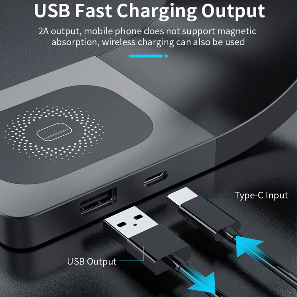 Wireless Charger Stand Metal Shell Magnetic 15W Fast Charging Station Stand for iPhone 12-17 Mobile Phones  Airpods Watch 4 in 1