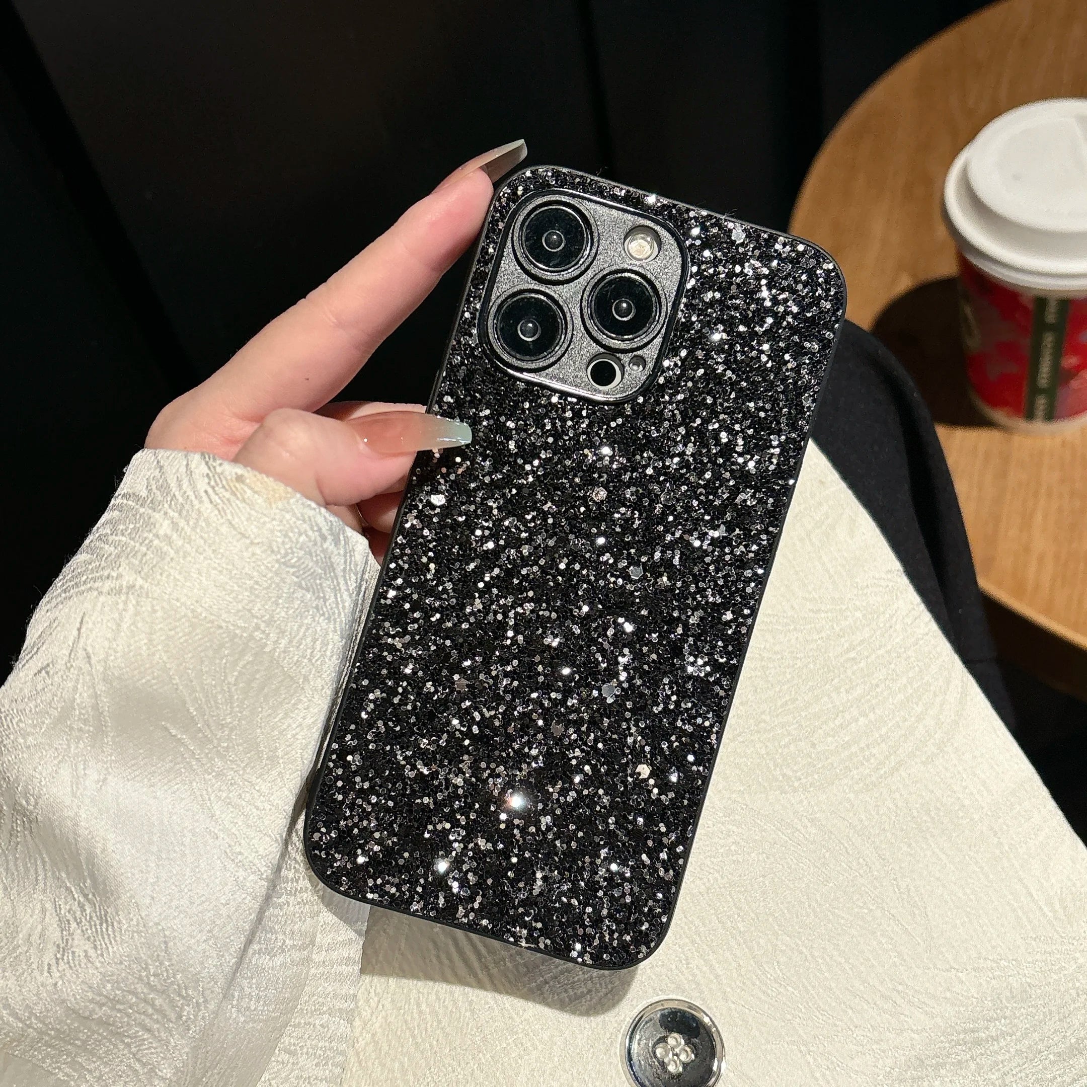 Luxury Full Cover Black Flash Drill Soft Case For iphone 18 17 16 15 14 13 12 11 Pro Max Plus 16E Air Glitter Shockproof Shell